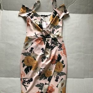 Floral cold shoulder midi wrap dress